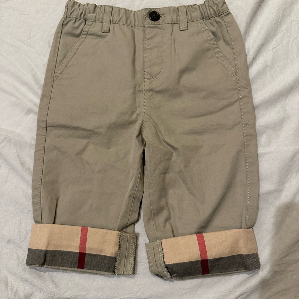 Burberry Kids Tan Shorts with Plaid Cuffs